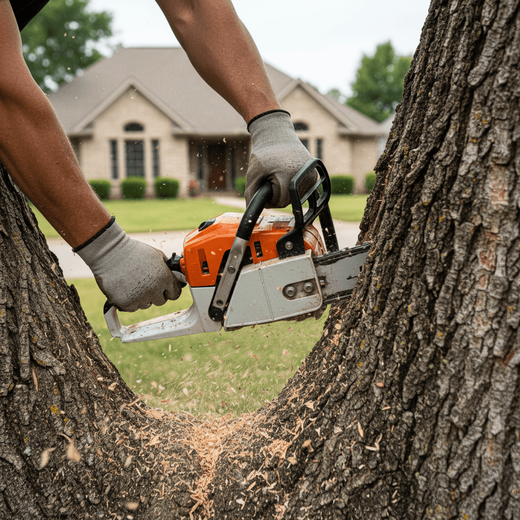 Tree specialist documenting storm damage with tablet for estimate