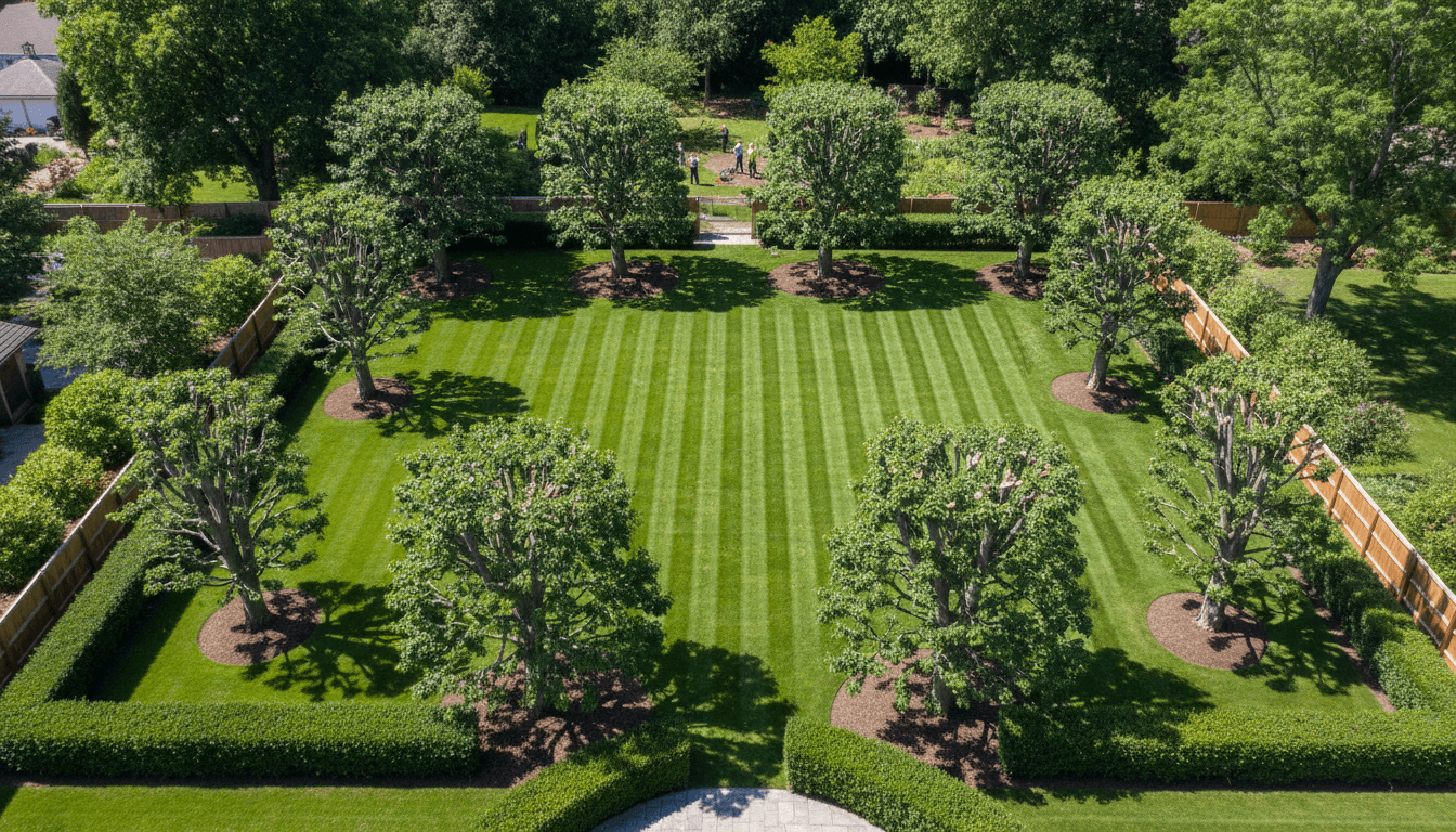Cleared residential yard after storm damage cleanup